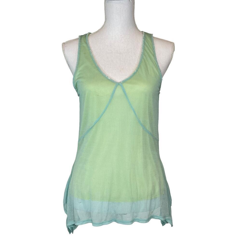 Vintage Y2K DKNY Top Mesh Green and Blue Size M